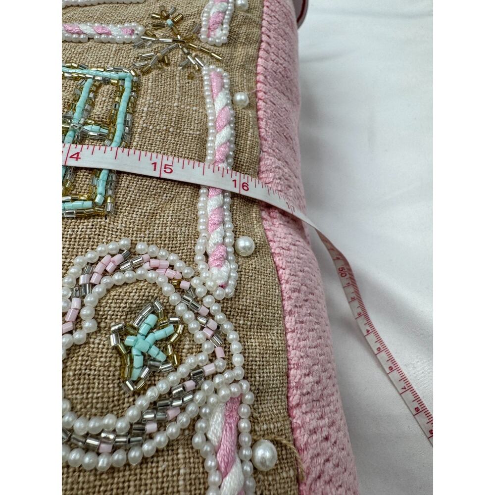 Sugar Plum Dreams Christmas Holiday Throw Pillow Pastel Beaded Bling Beads NWT - Picture 6 of 9